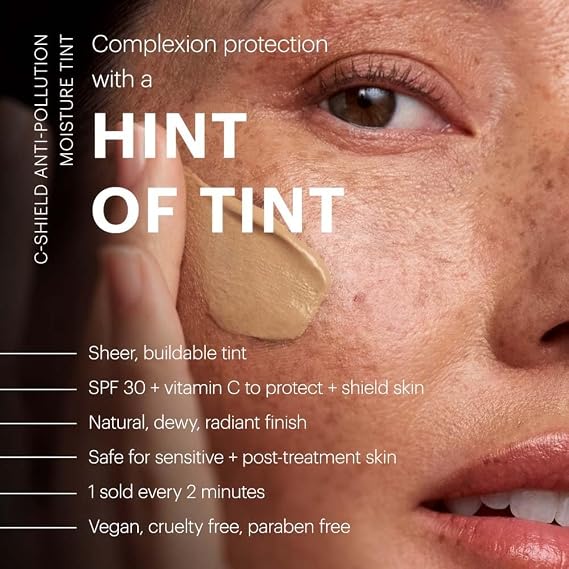 Glo Skin Beauty C-Shield Tinted Moisturizer SPF 30, 5W Medium 1.7oz Anti-pollution tinted sunscreen, Vitamin C & Squalane, dewy finish, lightweight, all skin types, daily SPF skincare