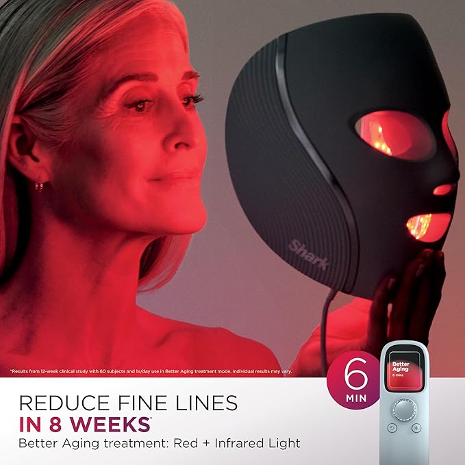 Shark CryoGlow LED Face Mask, Red Light Therapy, Under-Eye Cooling, FW312PL Red, Blue & Deep Infrared Light, Skincare Device for Fine Lines & Acne, Clinically Tested & FDA-Cleared, 4 Modes, Lilac